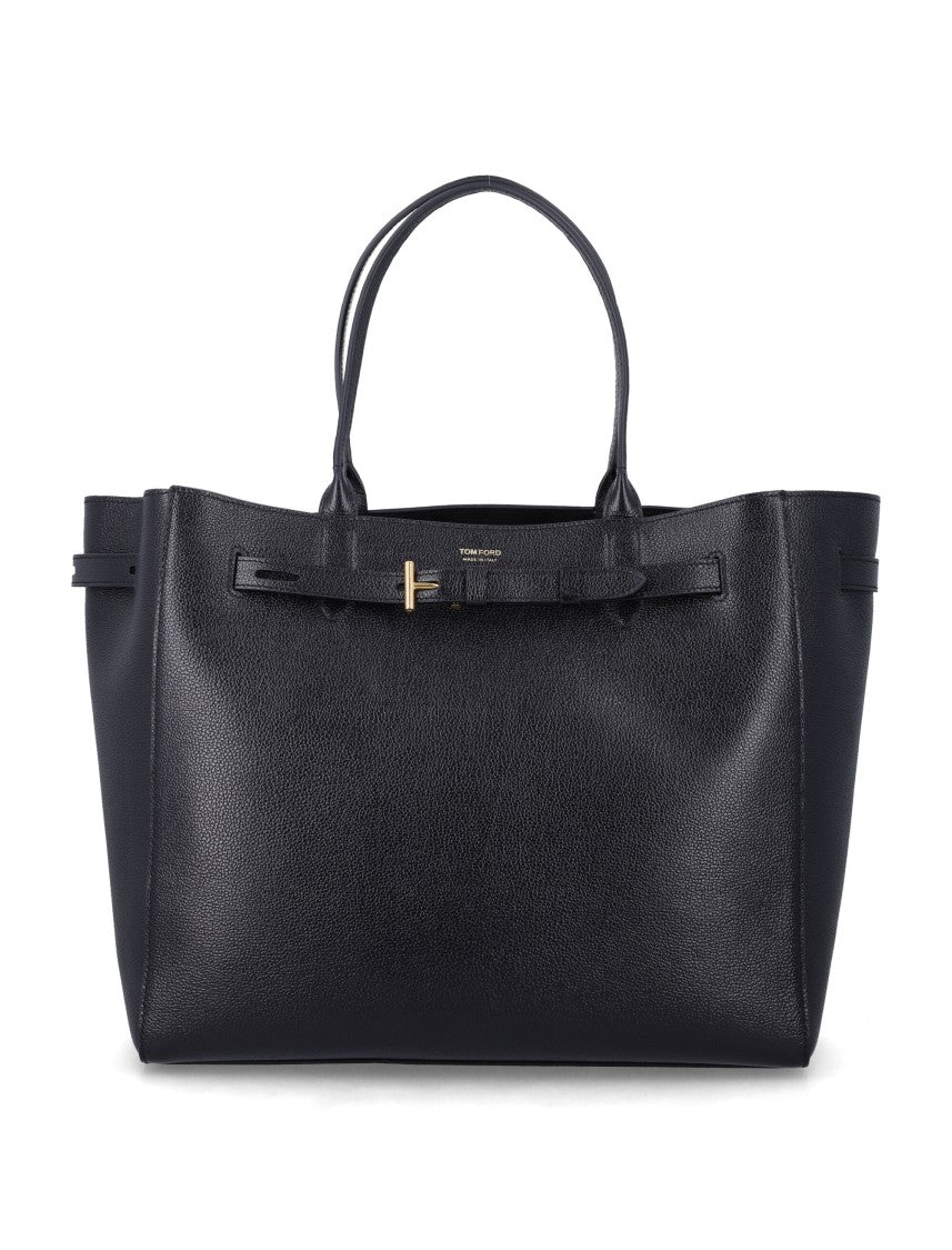 Tom Ford Architectural Black Hammered Leather Audrey Large Tote