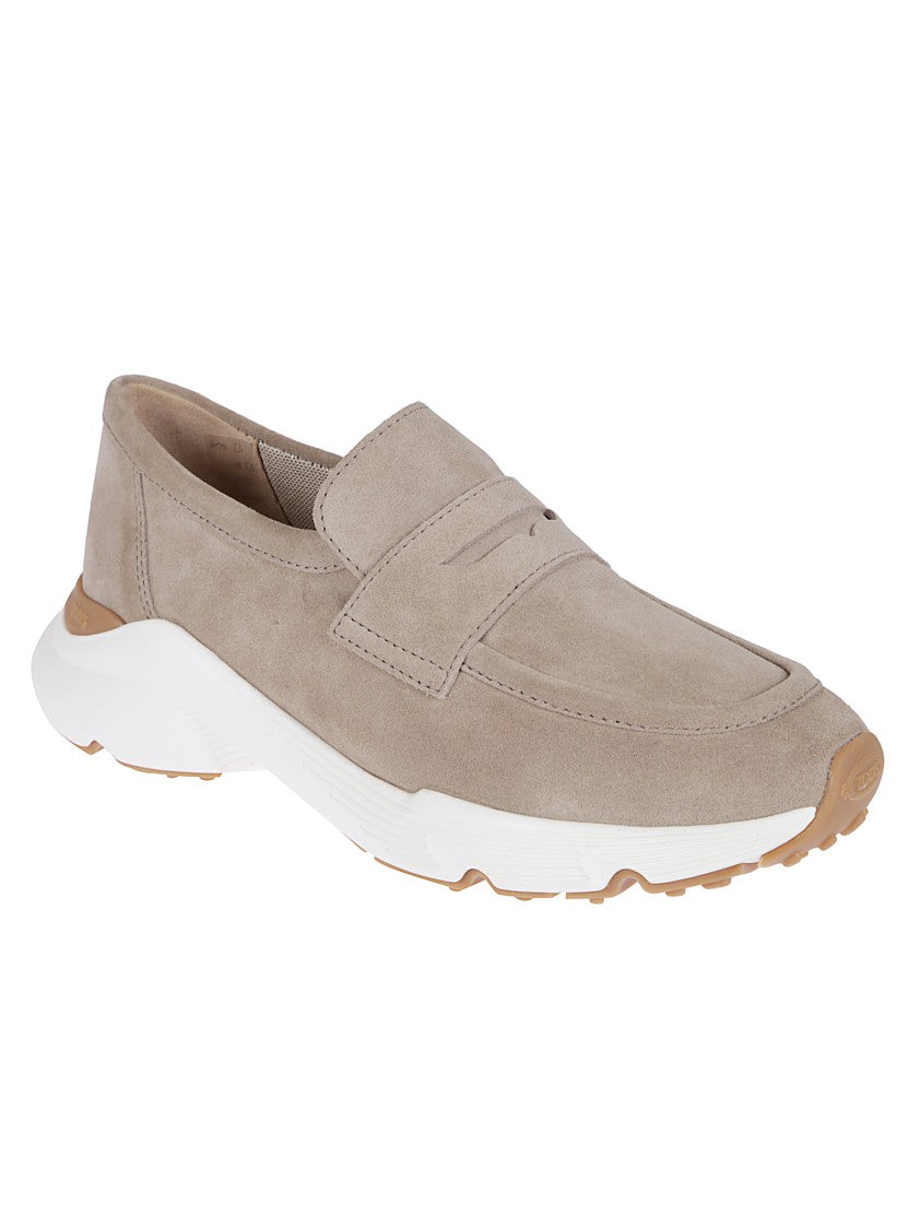 Tod's Beige Suede Loafer Sneakers With Iconic Logo Detail