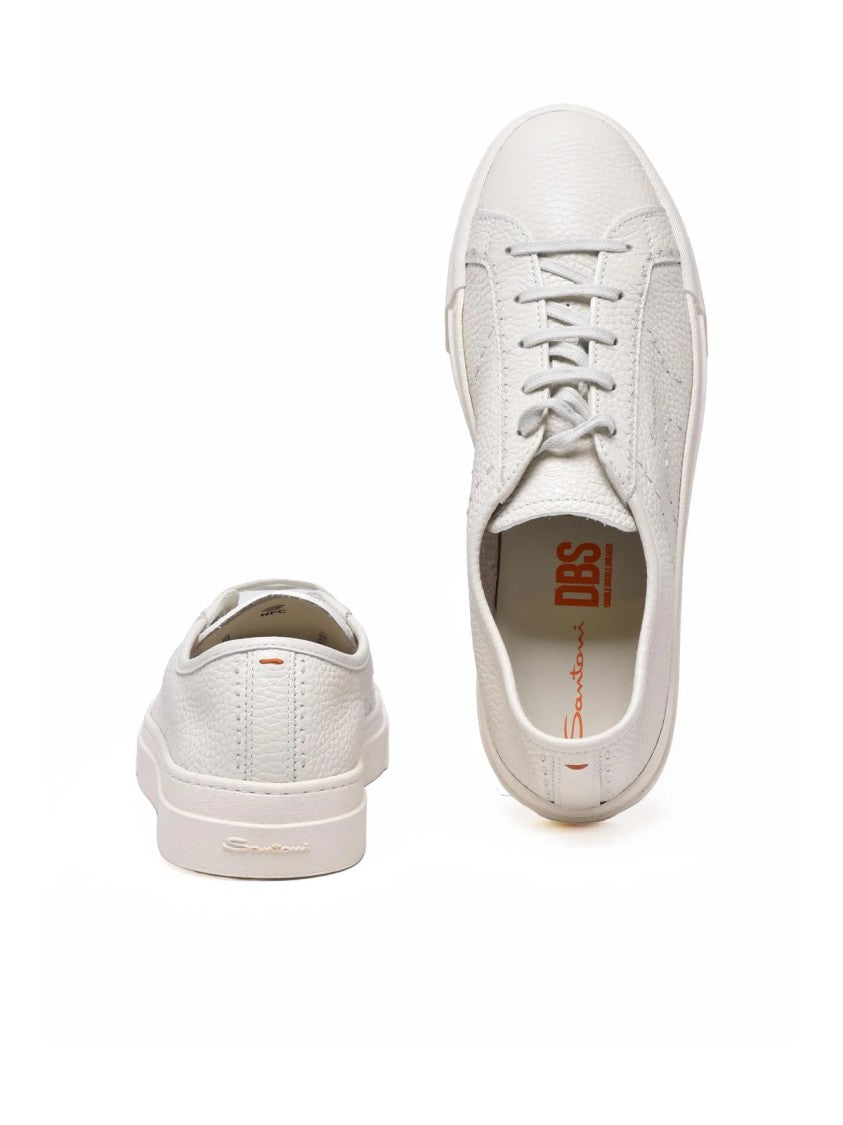 Santoni White Leather Hammered Sneakers