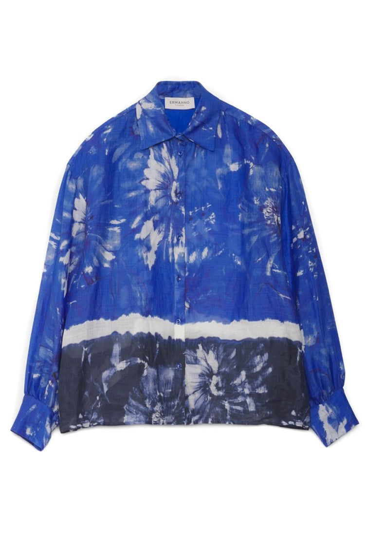 Ermanno Multicolor Floral Ramie Shirt With Relaxed Fit