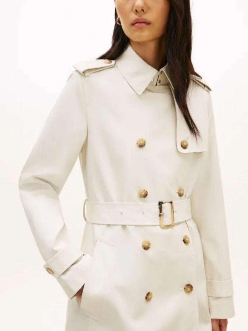 Tommy Hilfiger White Gold Tone Button Trench Coat