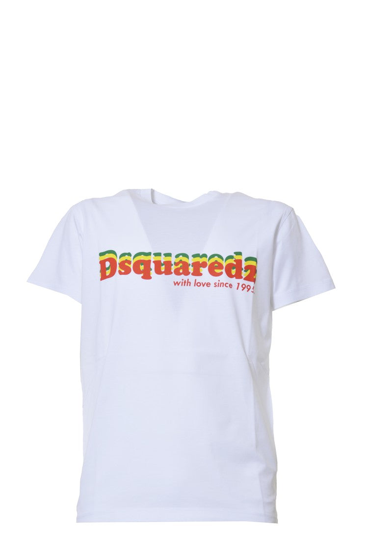 Dsquared2 Cool Fit White Cotton T-Shirt Multicolor Print