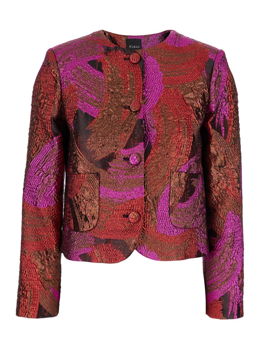 Plain Broccato Lurex Collarless Jacket