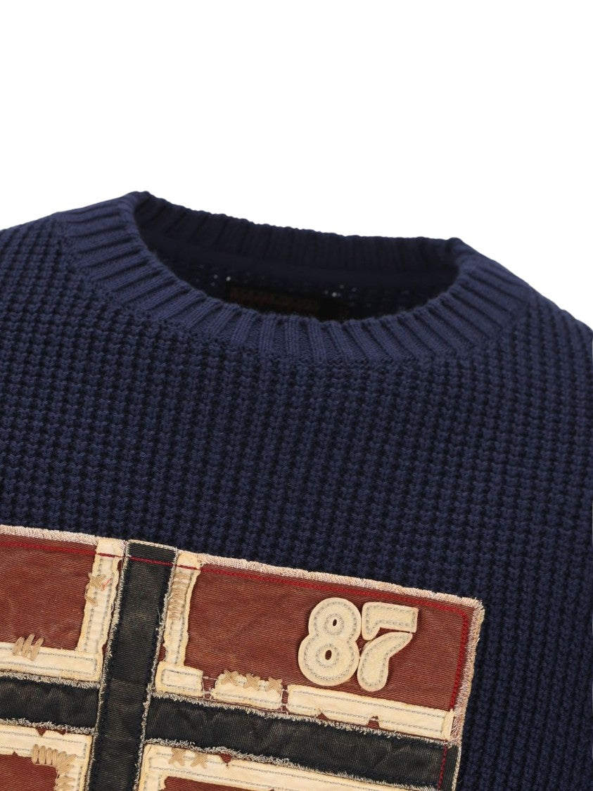 Napapijri Crew-Neck Sweater In Dark Navy Knit With Patch Graphic