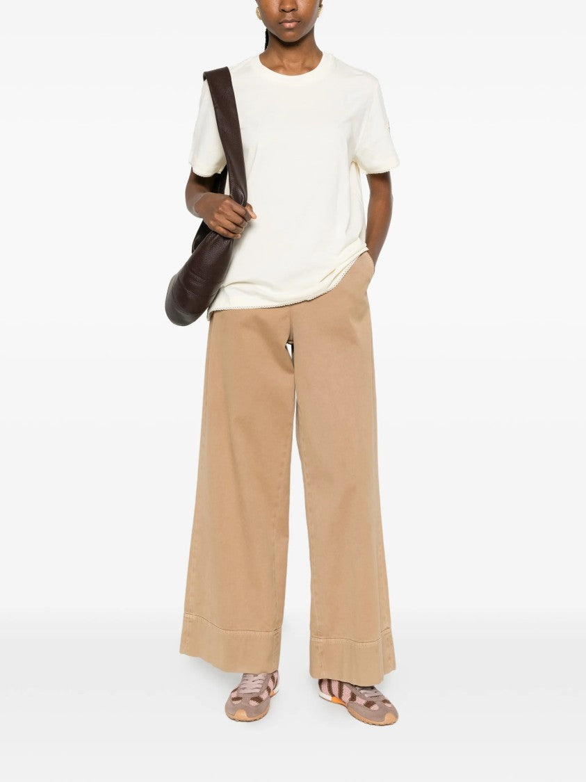 Moncler Black Scalloped Edge Short-Sleeved Top
