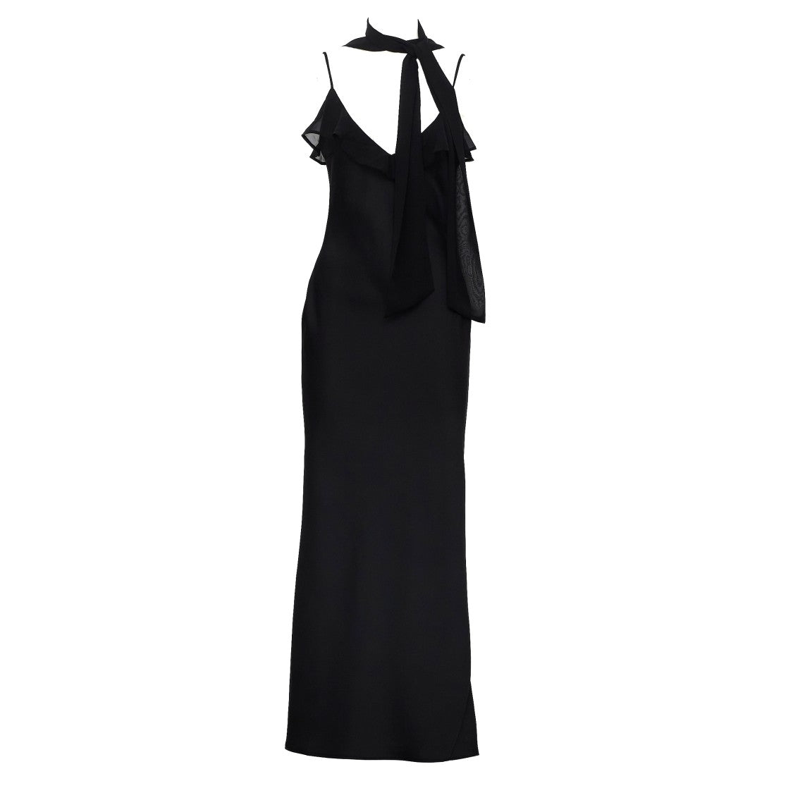 Rotate Elara V-Neck Ruffle Integrated Scarf Slip Maxi Dress