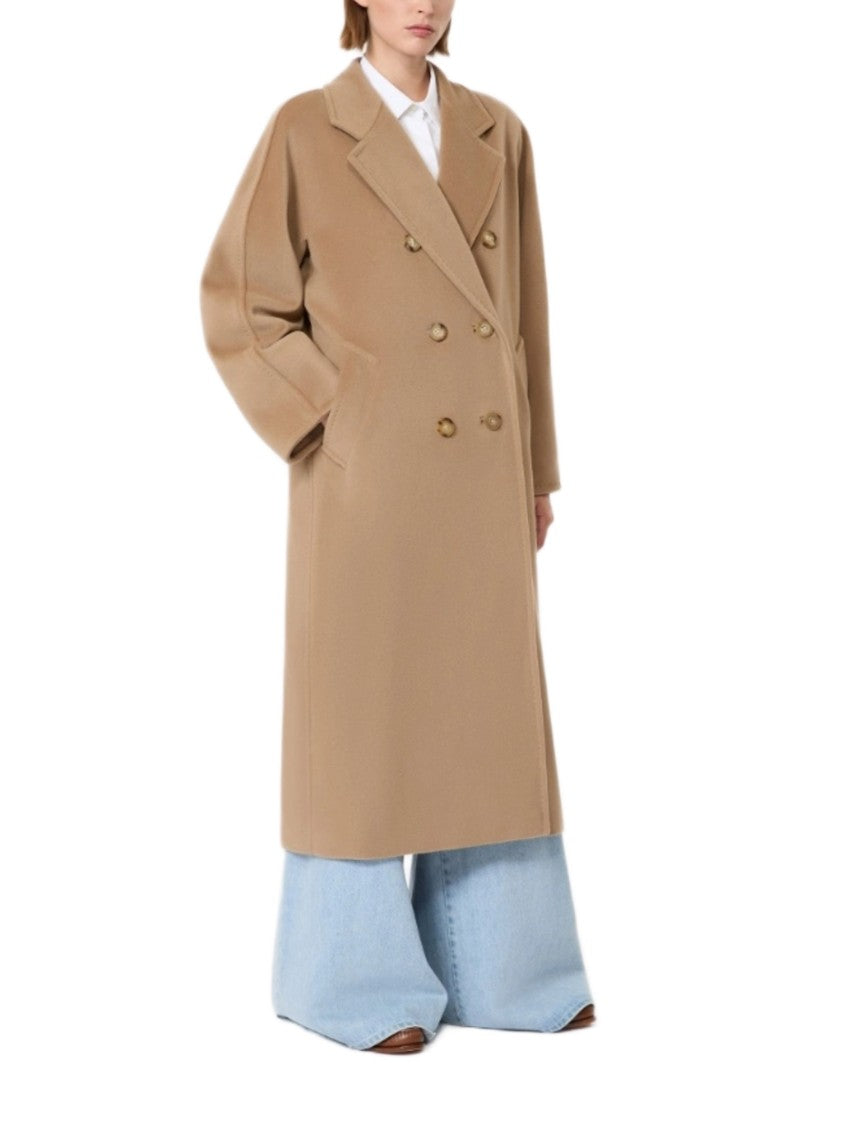 Max Mara Double-Breasted Camel Coat With Notched Lapel And Flap Pockets