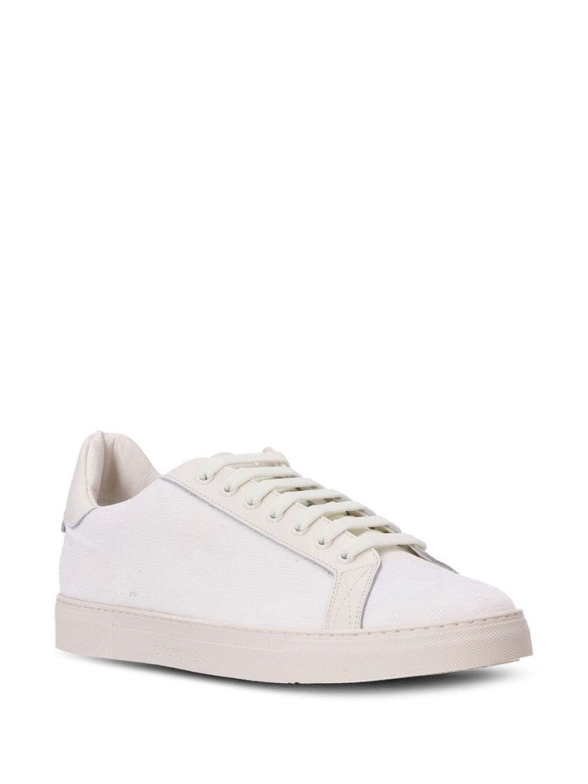 Emporio Armani White Trainers With Textured Upper And Rubber Sole