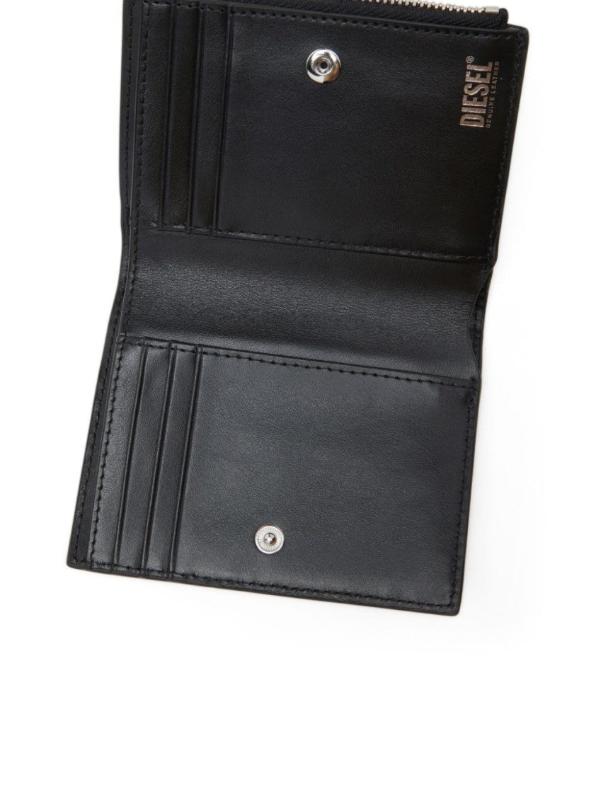 Diesel Compact Matte Black Wallet With Logo