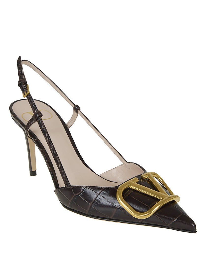 Valentino Garavani Slingback Pumps In Crocodile-Effect Calfskin With Vlogo Signature