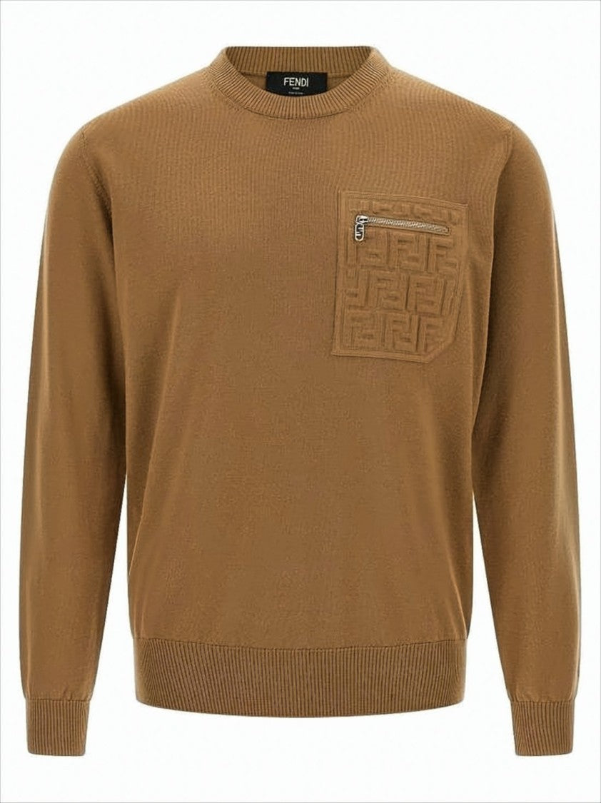 Fendi Brown Knit Sweater With Ribbed Cuffs