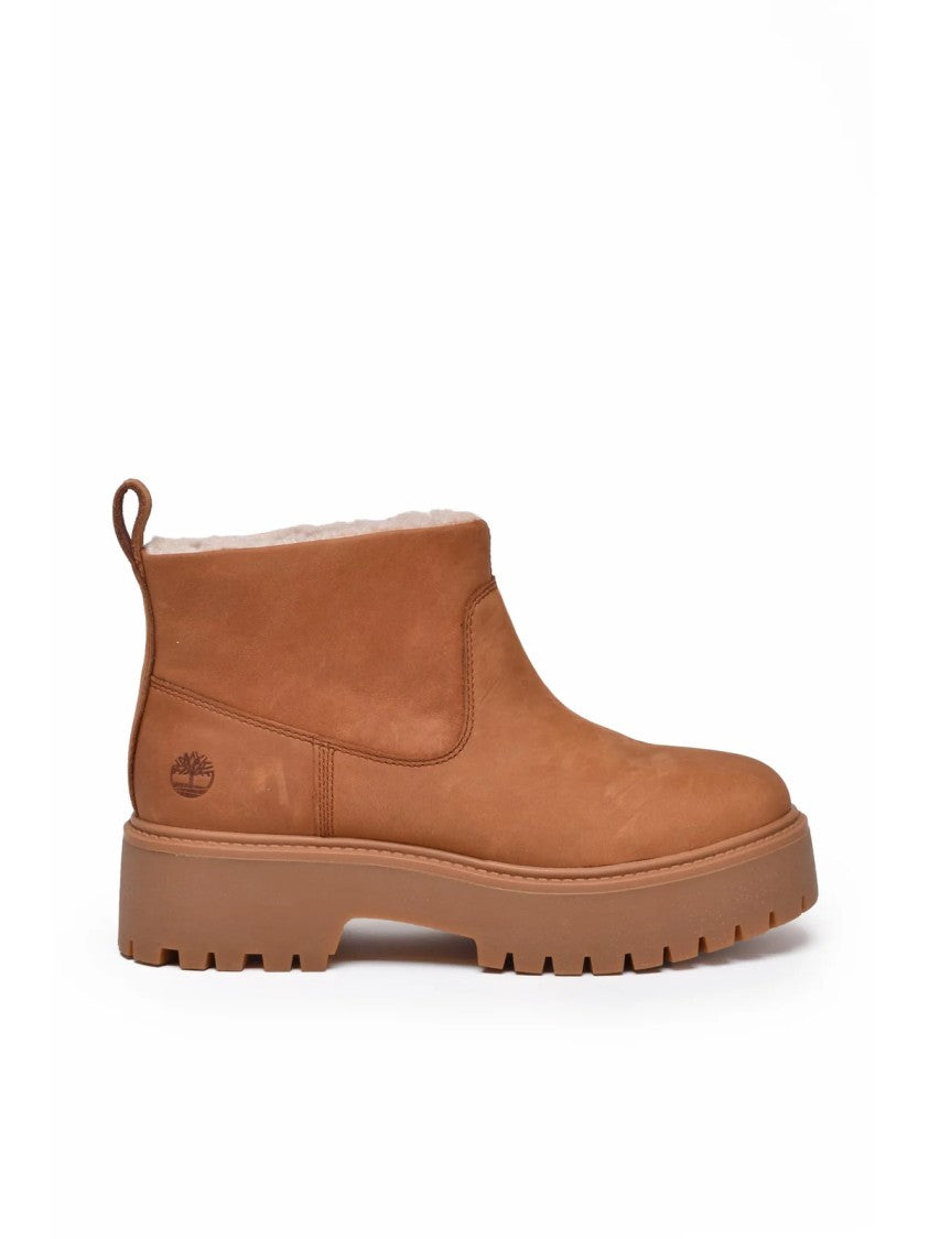 Timberland Brown Chunky Sole Plush Lined Leather Boots