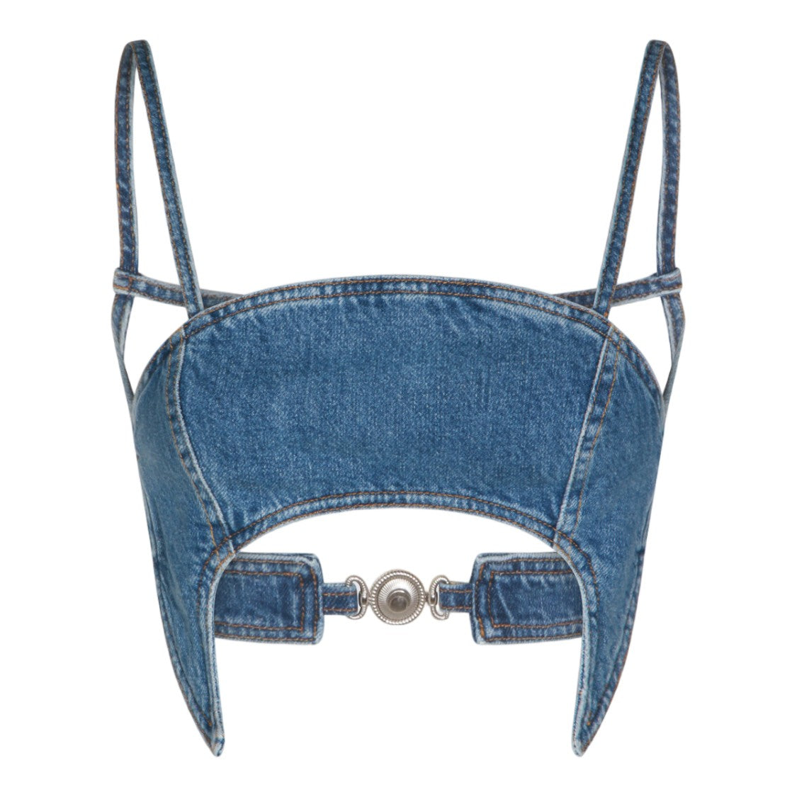 Marine Serre Cropped Denim Top With Cut-Out Design