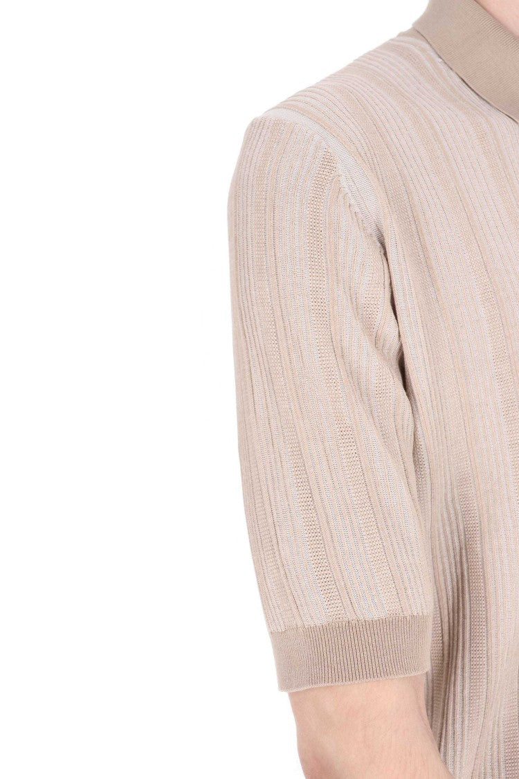 Ballantyne Beige Textured Cotton Pocket Polo Shirt