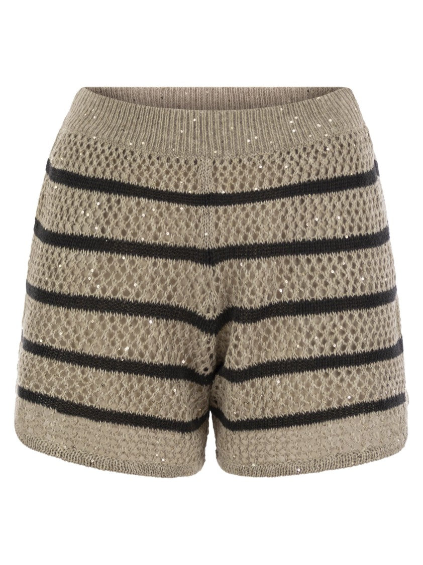 Brunello Cucinelli Dazzling Striped Net Linen Shorts