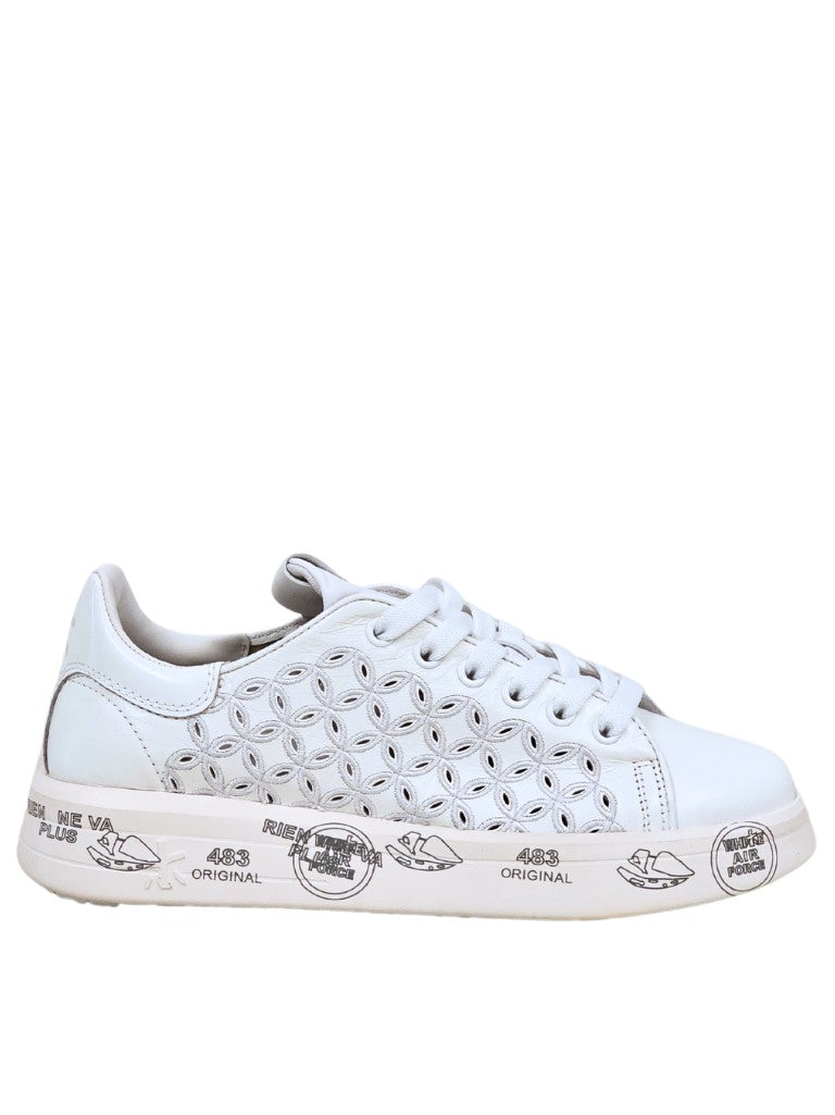 Premiata Perforated White Leather Sneakers
