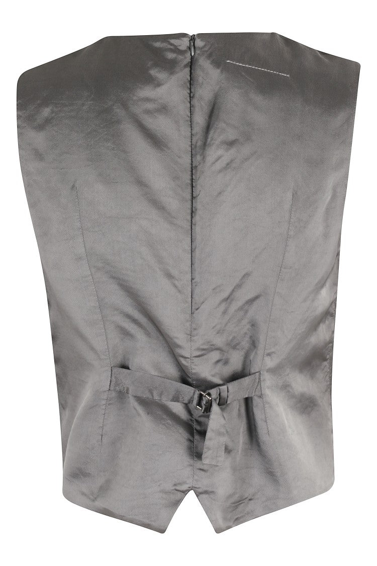Mm6 By Maison Margiela Satin-Finish Grey Gilet With Structured Belt