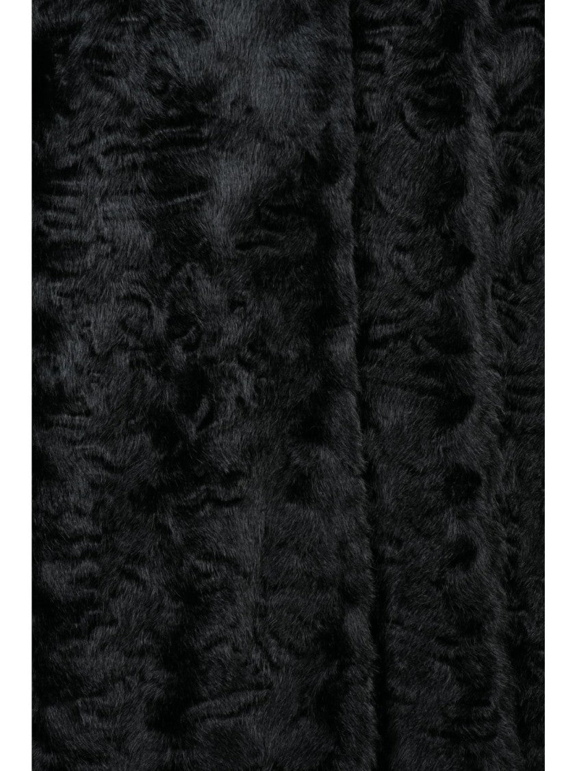 Pennyblack Black Polyester Faux Fur Coat