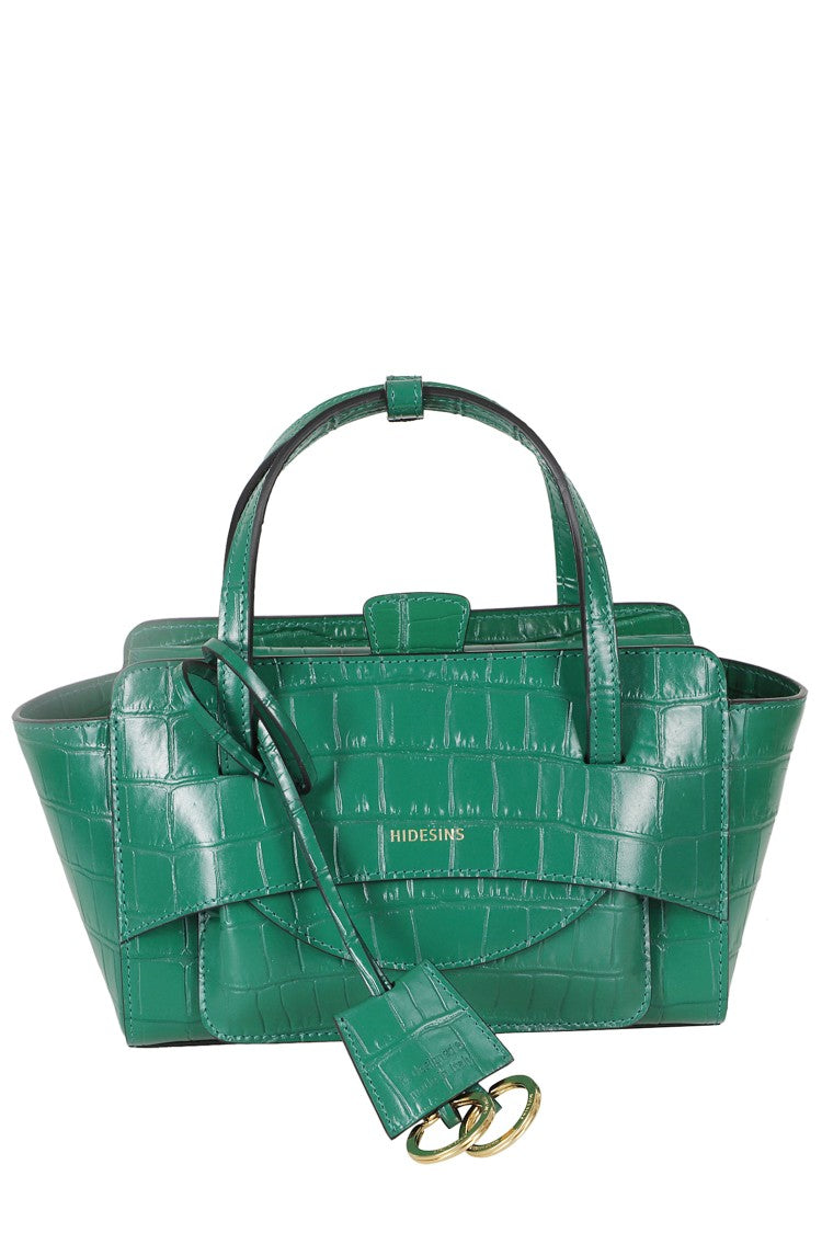 Hidesins Green Small Flap Double Handle Leather Handbag