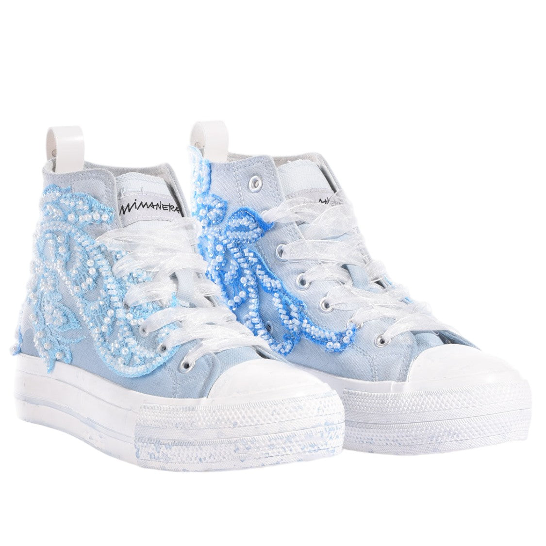 Mimanera Blue Princess Handcrafted Pearl Platform Sneakers