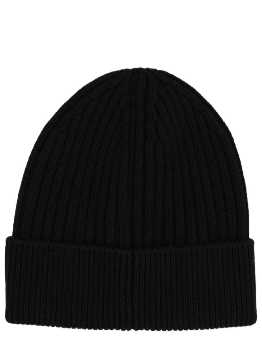 Moncler Grenoble Black Ribbed Virgin Wool Beanie Hat