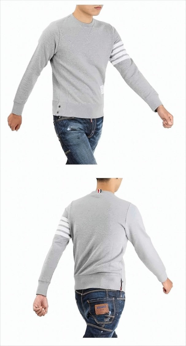 Thom Browne Crew Neck Sweatshirt With Horizontal Stripe Detail