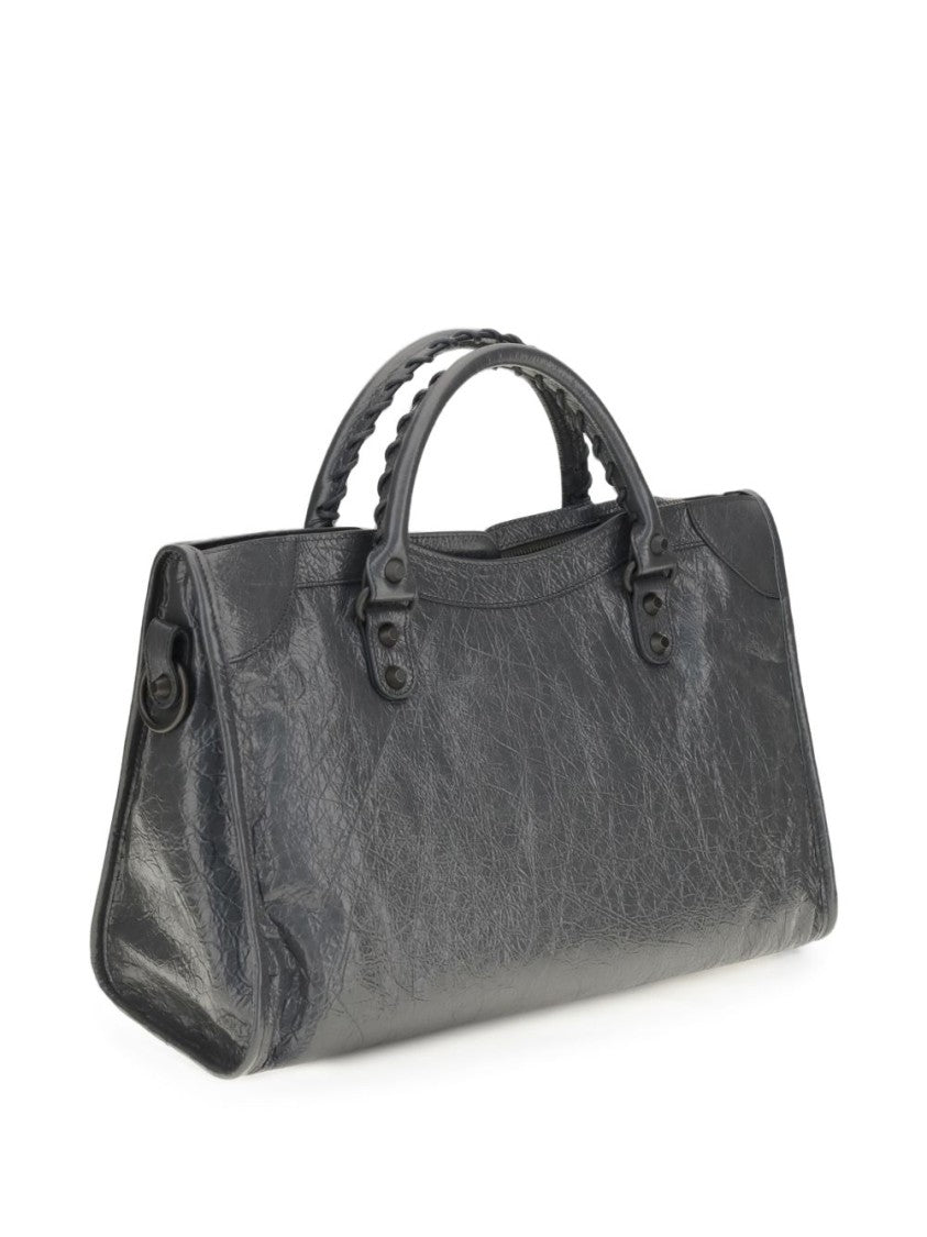Balenciaga Black Structured Textured Lambskin Handbag