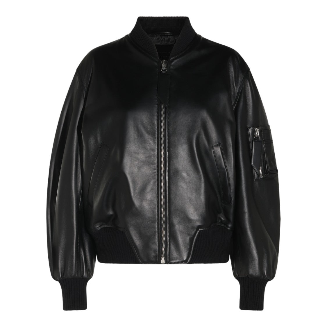 The Attico Smooth Black Leather Jacket With Zippered Pocket