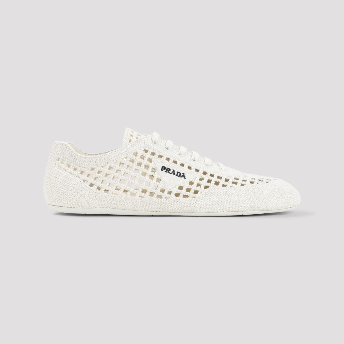 Prada Lattice-Patterned White Sneakers