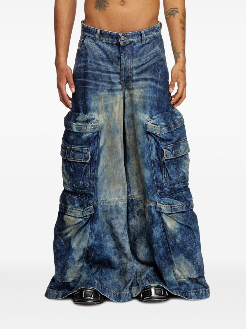 Diesel Wide-Leg Indigo Blue Cargo Trousers