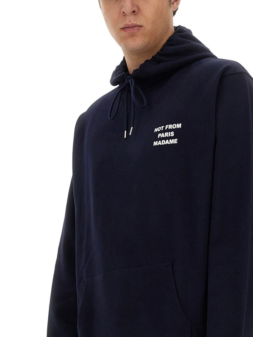 Drôle De Monsieur Neutrals Slogan Graphic Kangaroo Pocket Hoodie
