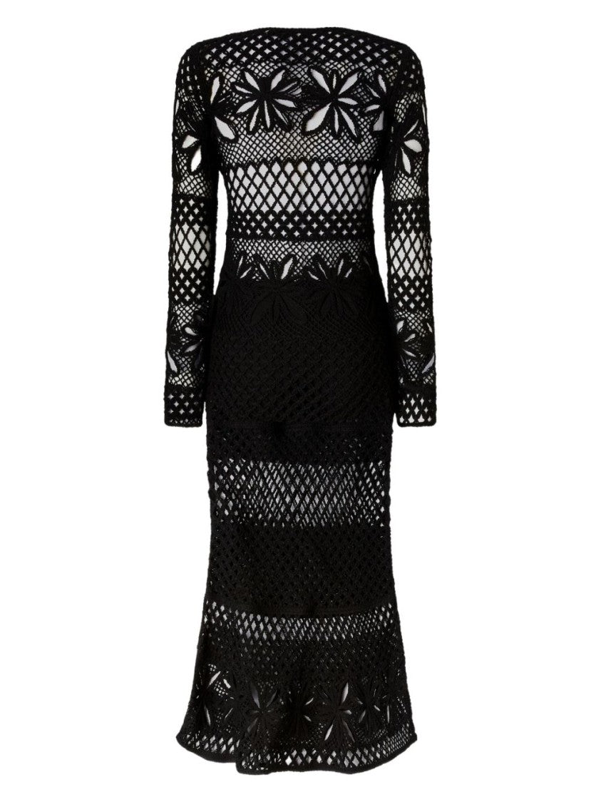 Pinko Unlined Black Mesh Dress With Long Sleeves