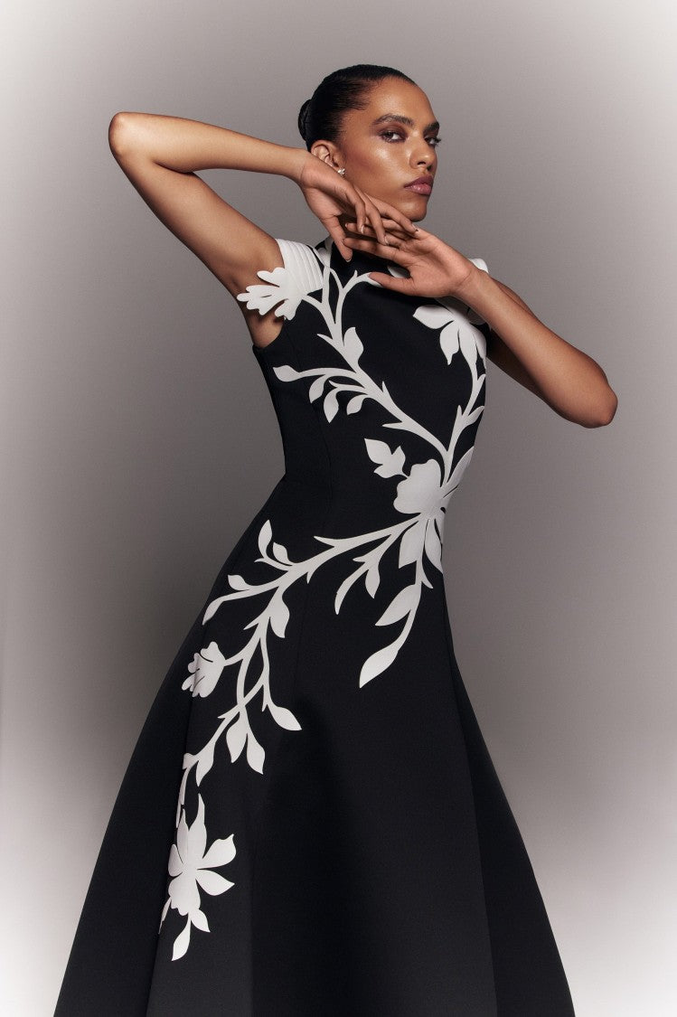 Saiid Kobeisy Neoprene Dress With Floral  Embroidery