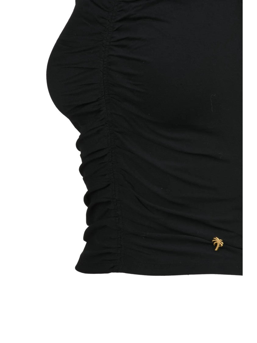 Palm Angels Ruched Black Cotton-Elastane Tank Top With Metallic Detail