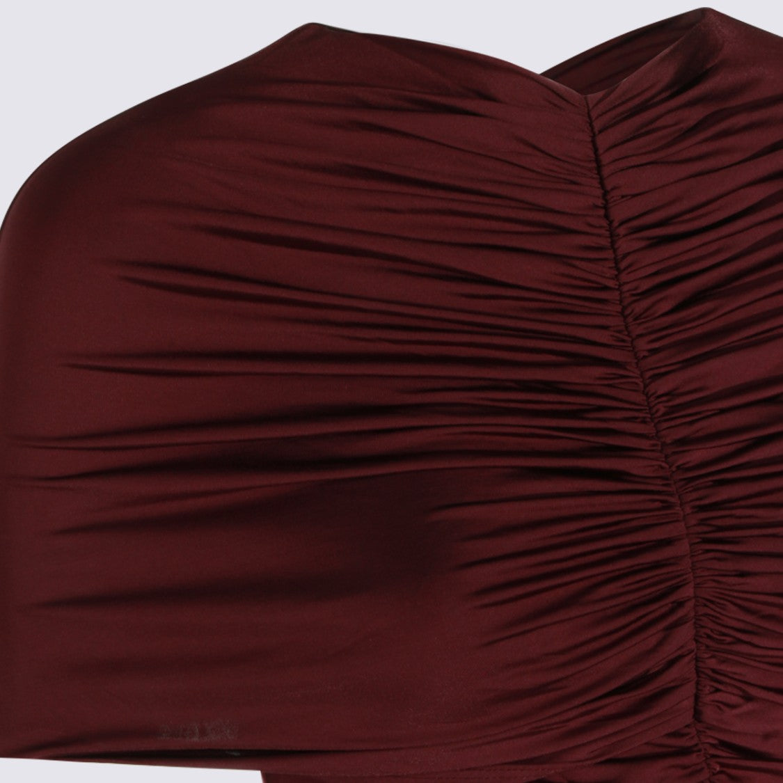 Self-Portrait Deep Burgundy Midi Dress With Ruched Bodice And Flared Skirt