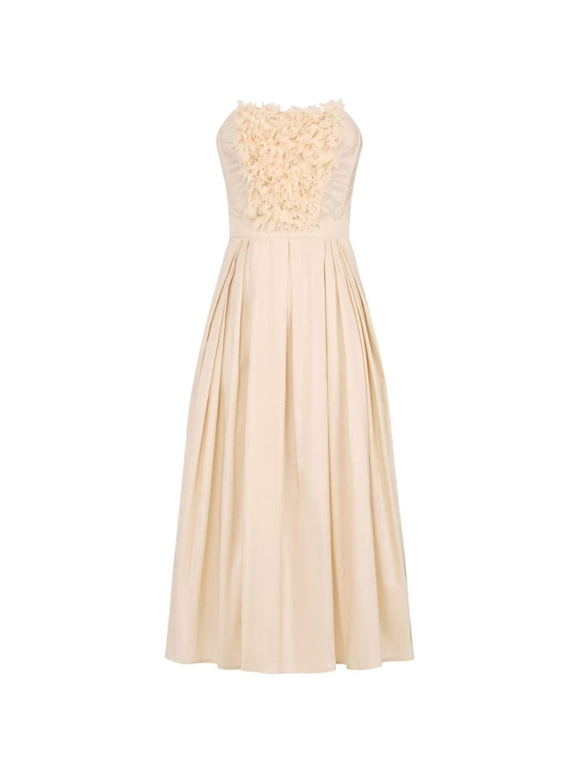 Elisabetta Franchi Cream Off-The-Shoulder 3D Floral Evening Dress