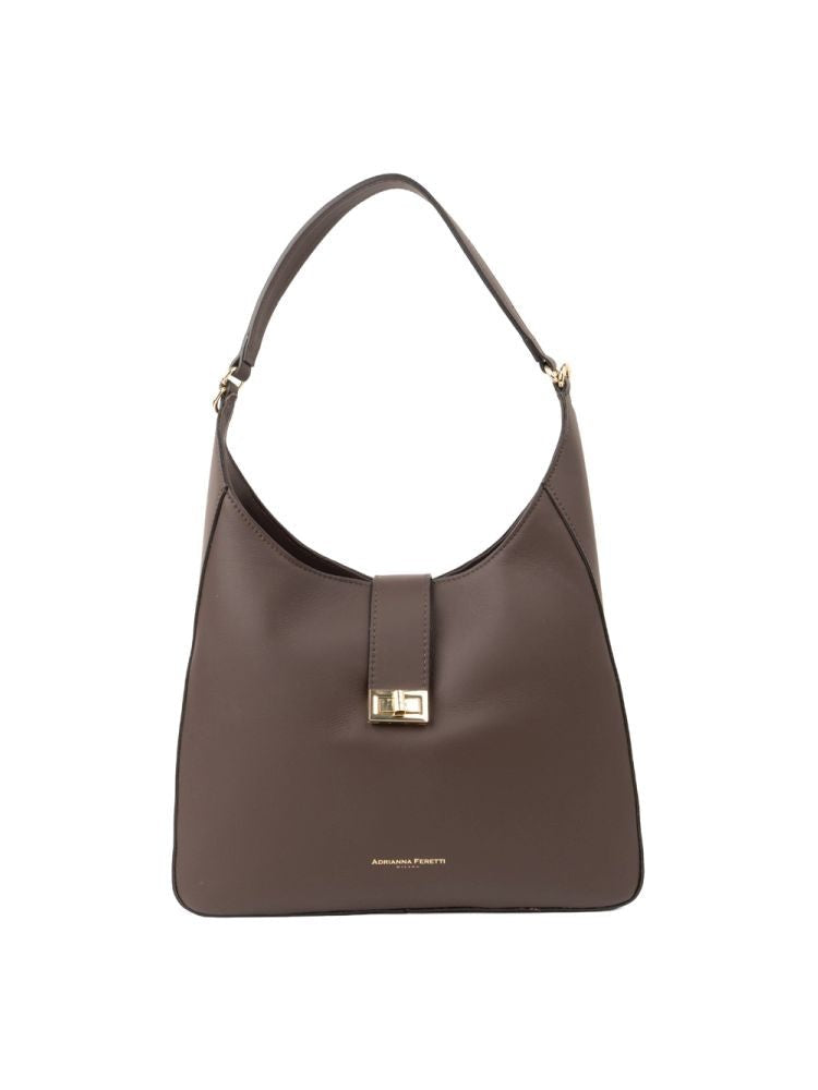 Adrianna Feretti Structured Brown Leather Tote Bag With Gold-Tone Turn-Lock Closure