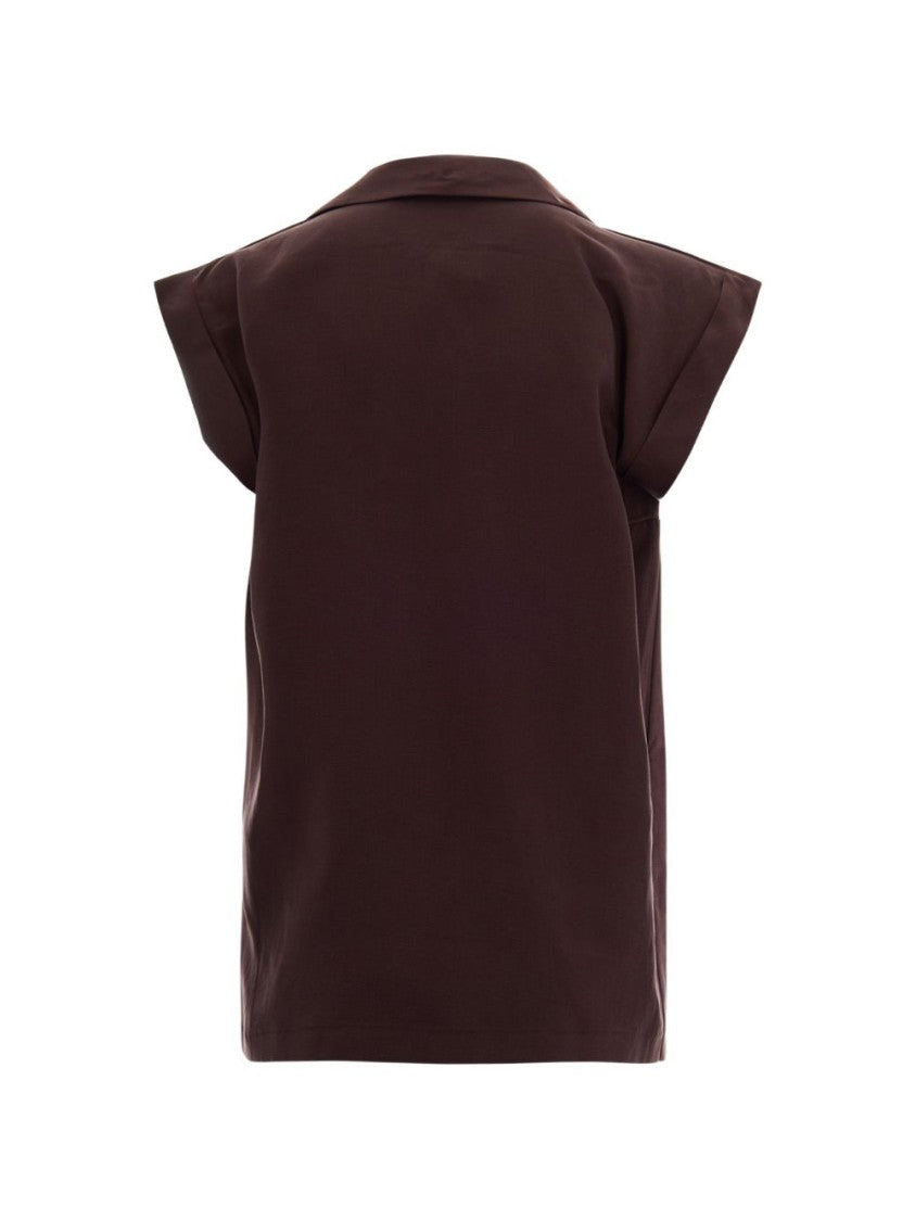 Liu Jo Brown Solid Fabric Boxy Vest Jacket