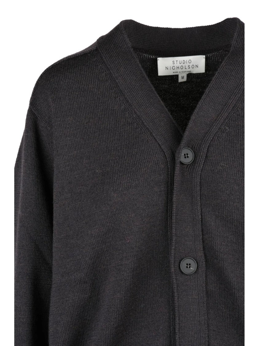 Studio Nicholson Red V-Neck Extrafine Merino Wool Cardigan