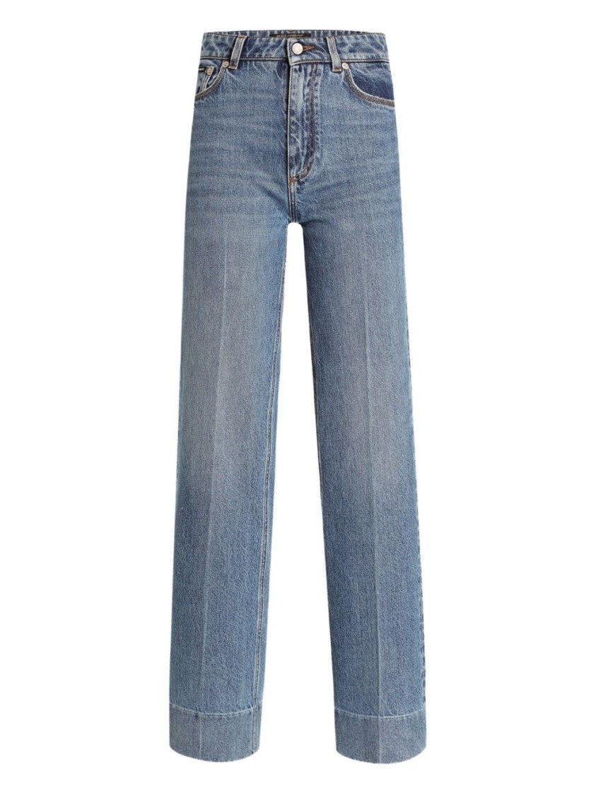 Dolce & Gabbana High-Waisted Blue Cigarette Jeans With Logo Detail