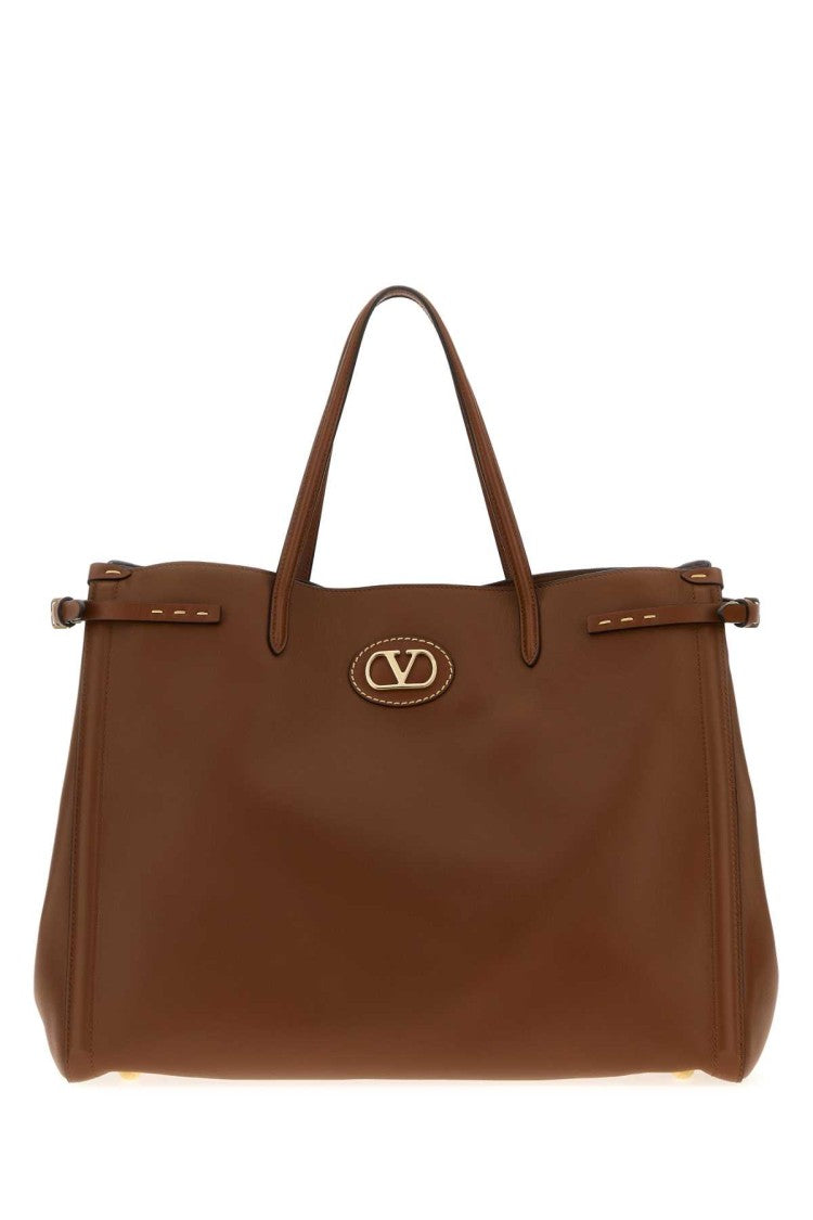 Valentino Garavani Brown Leather Larghe Antibes Shopping Bag