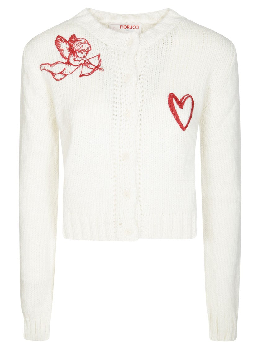Fiorucci Cropped Cardigan With Embroidered Cherub And Heart Designs