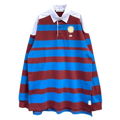 Wales Bonner Horizontal Stripe Polo Shirt With Embroidered Sun Emblem