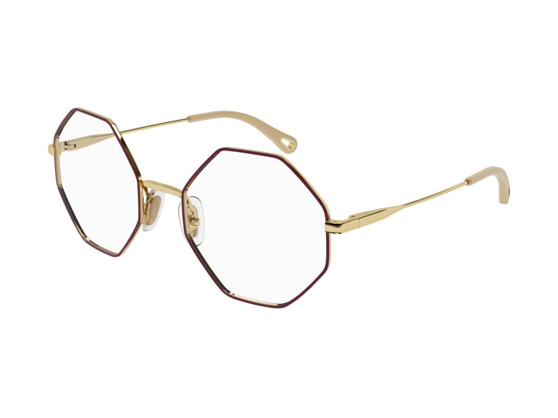 Chloé Gold Ch0022o Burgundy Octagonal Geometric Eyeglasses