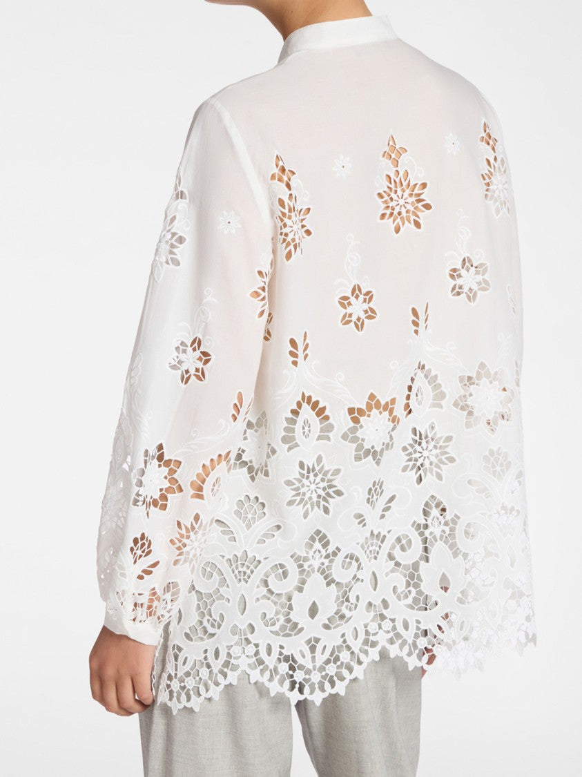 Elena Miro` White Floral Cut-Out Lace Blouse