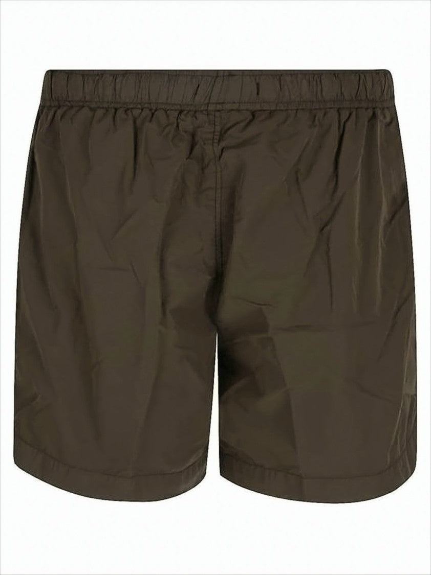 C.P. Company Solid Olive Swim Shorts With Elastic Waistband