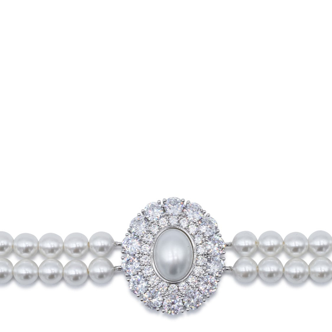 Self-Portrait Pearl Bracelet With Crystal Accents And Adjustable Silver Clasp