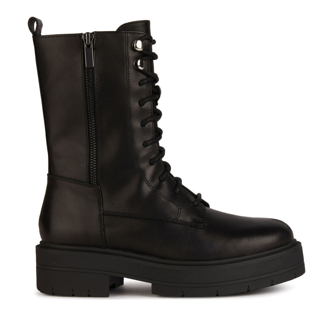 Geox Black Spherica Ec7 Lace-Up Rugged Sole Leather Ankle Boots