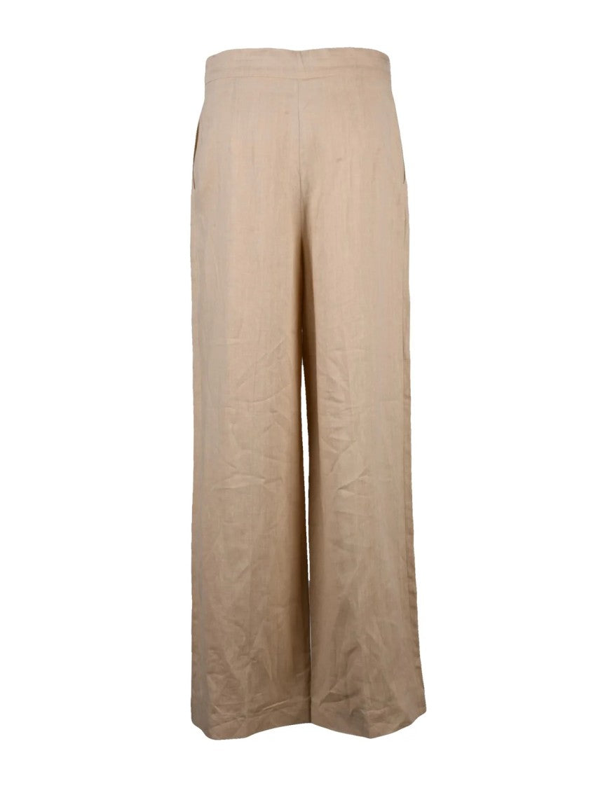 Eleventy High Waist Linen Trousers - Beige