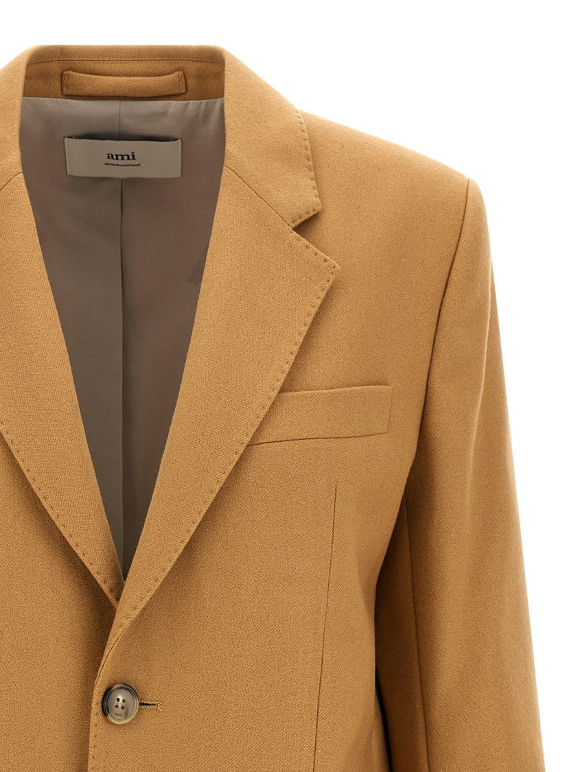 Ami Paris Single-Breasted Wool Blazer With Structured Shoulders And Flap Pockets